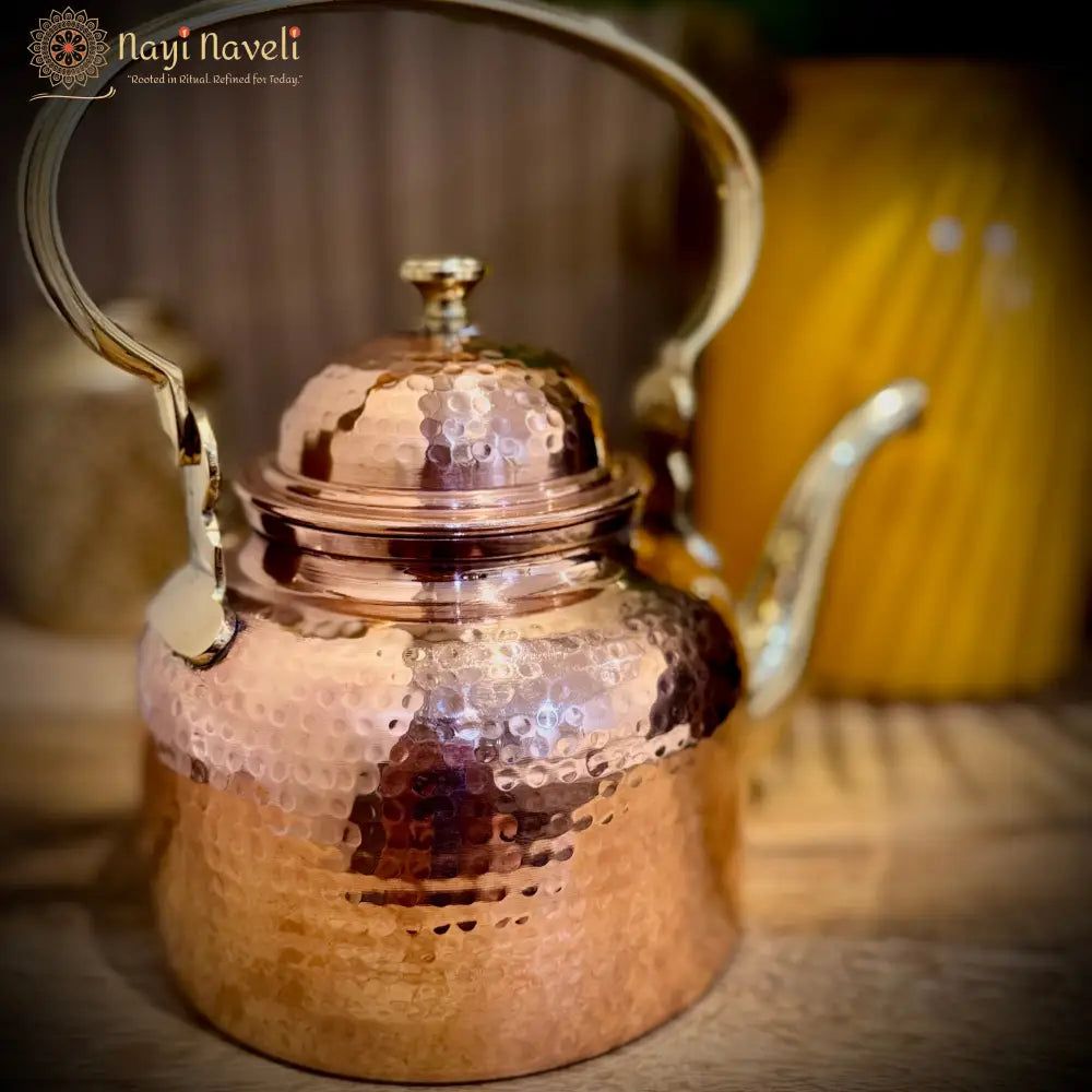 Handcrafted Brass & Copper Tea Kettle — photo 6