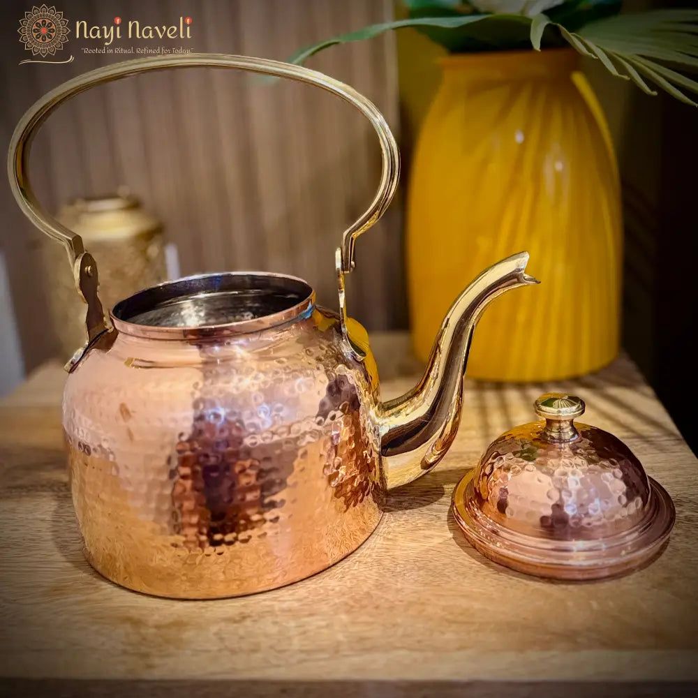 Handcrafted Brass & Copper Tea Kettle — photo 3