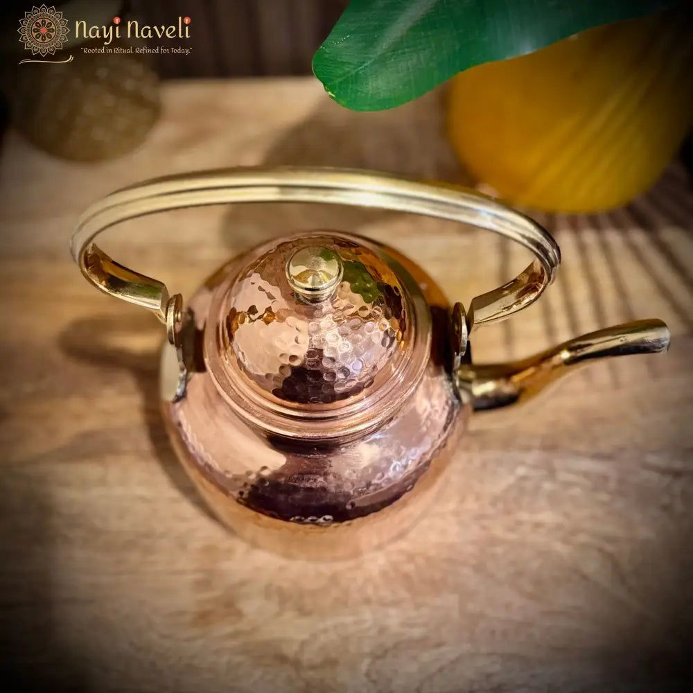 Handcrafted Brass & Copper Tea Kettle — photo 4