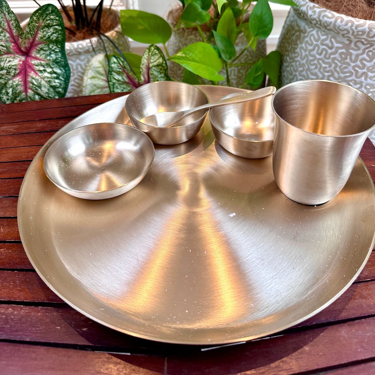 Handcrafted Bronze Thali Set in Matt Finish