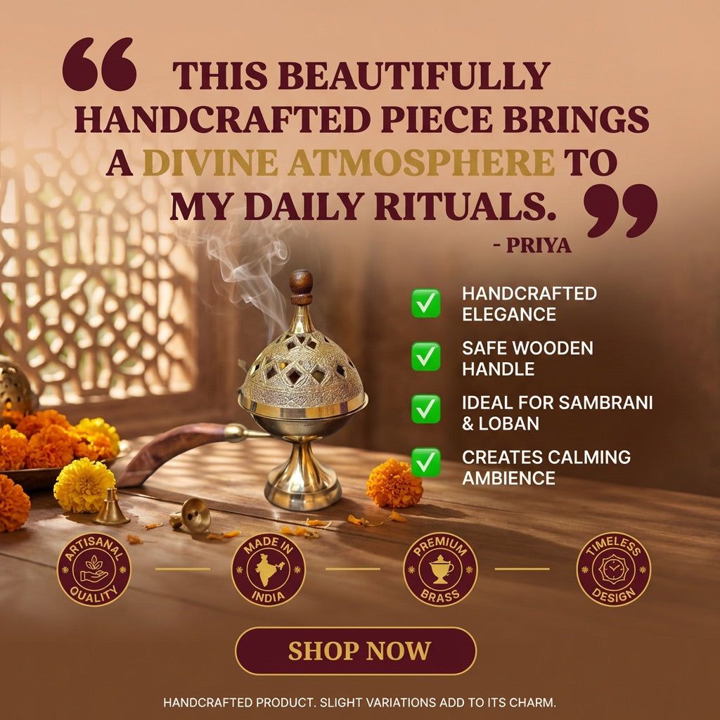 Premium Brass Dhoop Daani with Wooden Handle — photo 5