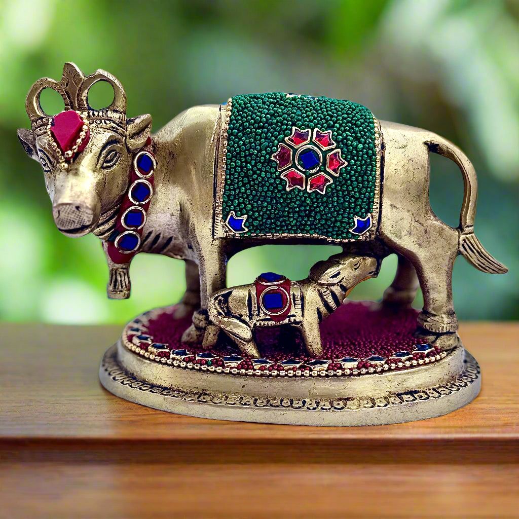 Premium Brass Kamadhenu Cow & Calf Idol