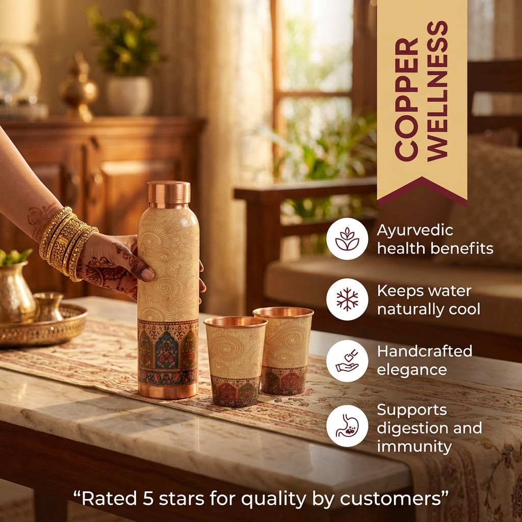 Premium Copper Water Bottle & Glasses Set (1L) — photo 2