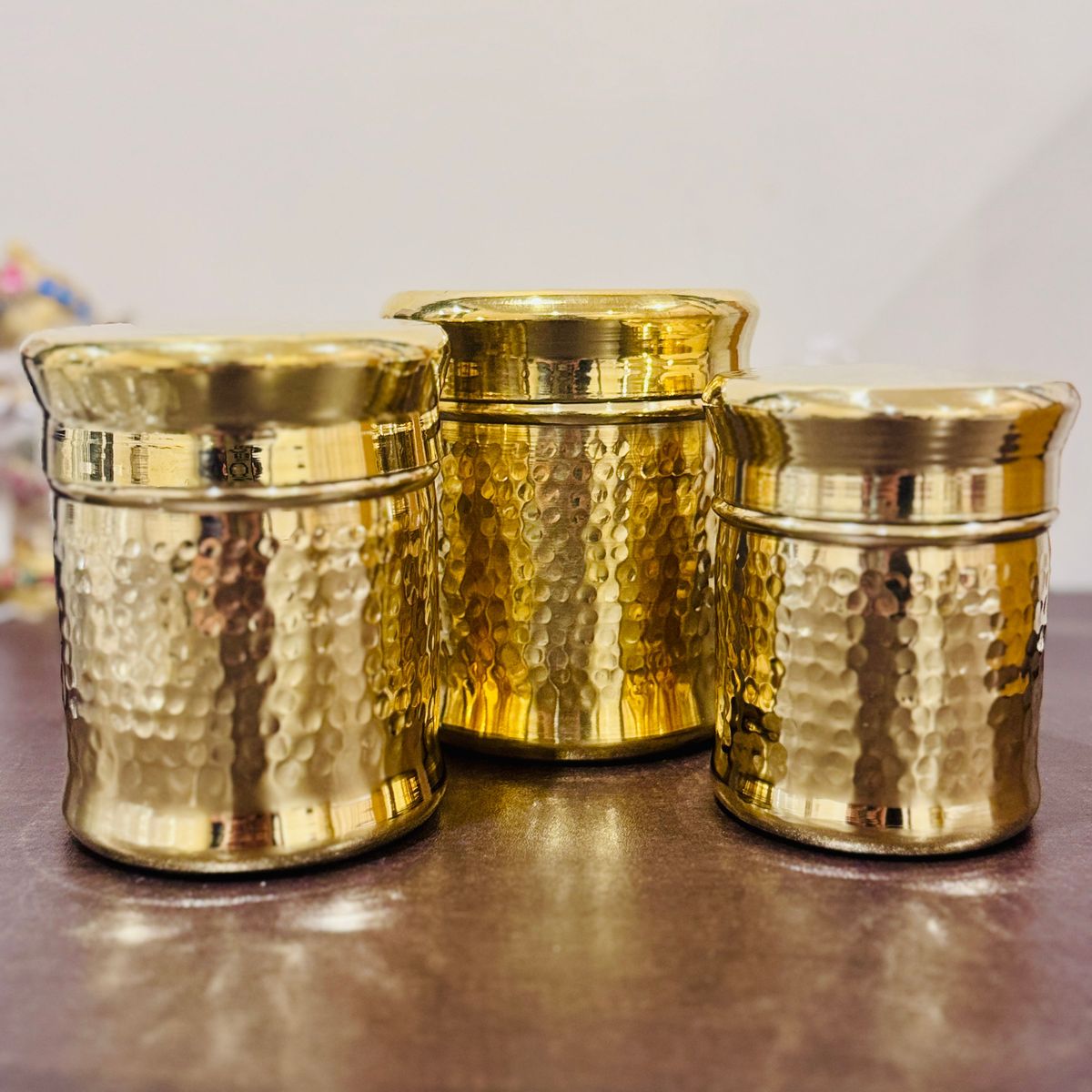 Premium Hammered Brass Container Set of 3