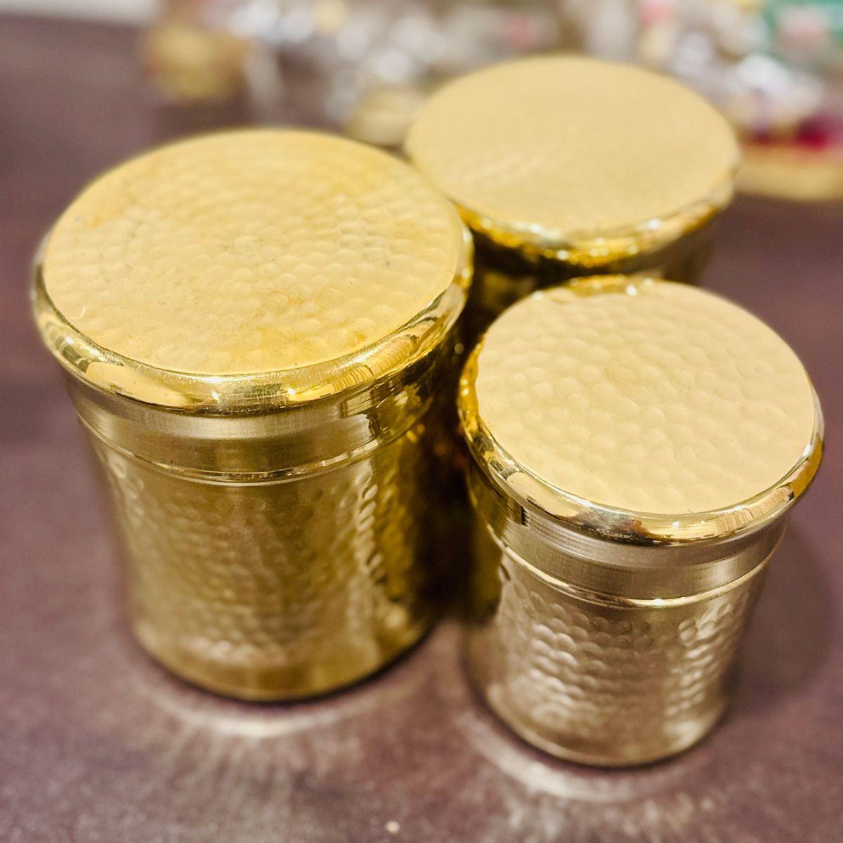 Premium Hammered Brass Container Set of 3 — photo 4