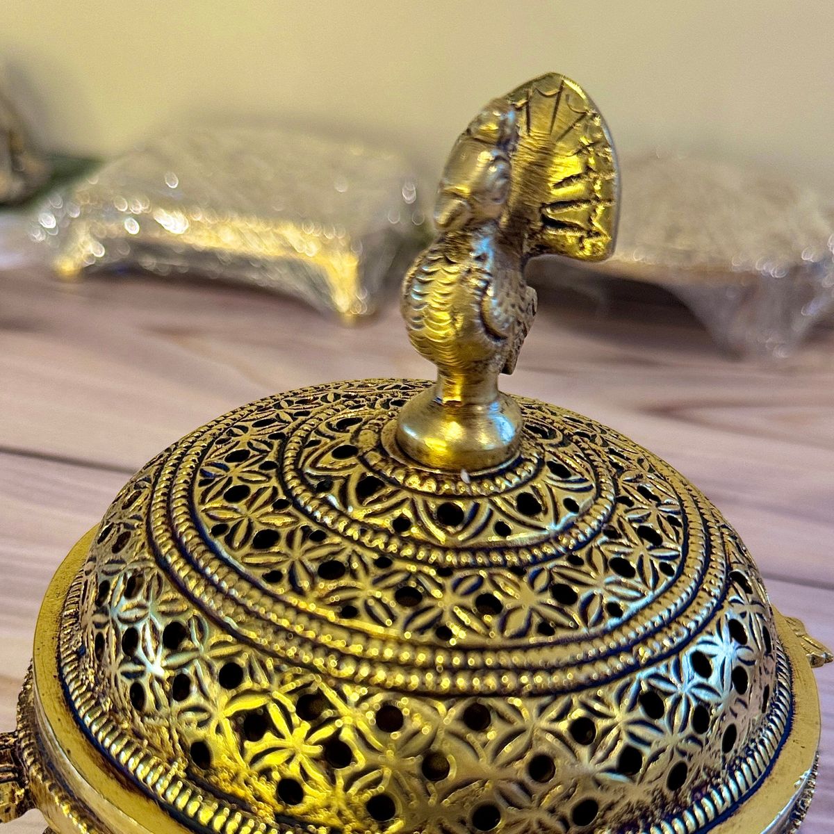 Premium Heavy Brass Dhoop Burner with Peacock & Turtle Design — photo 3