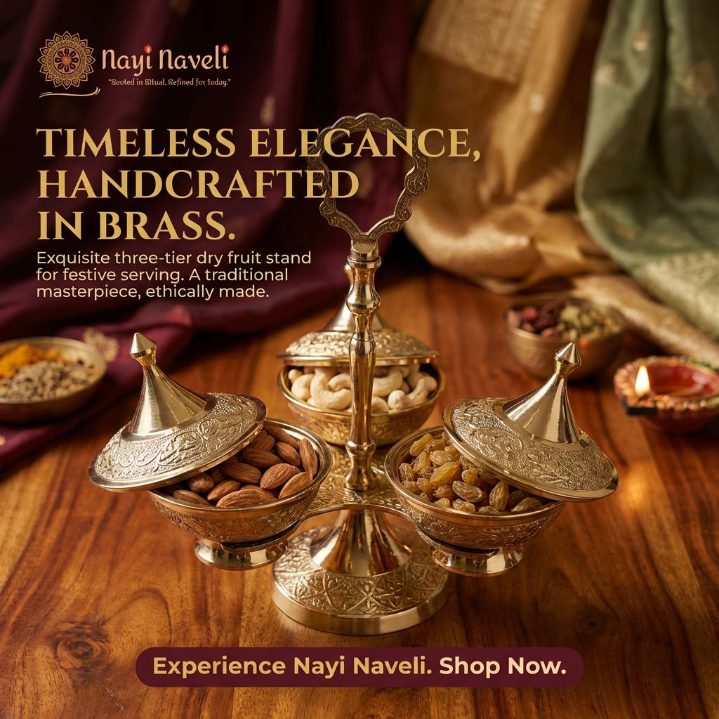 Premium Pure Brass Dry Fruit Stand (3 Bowl) — photo 3