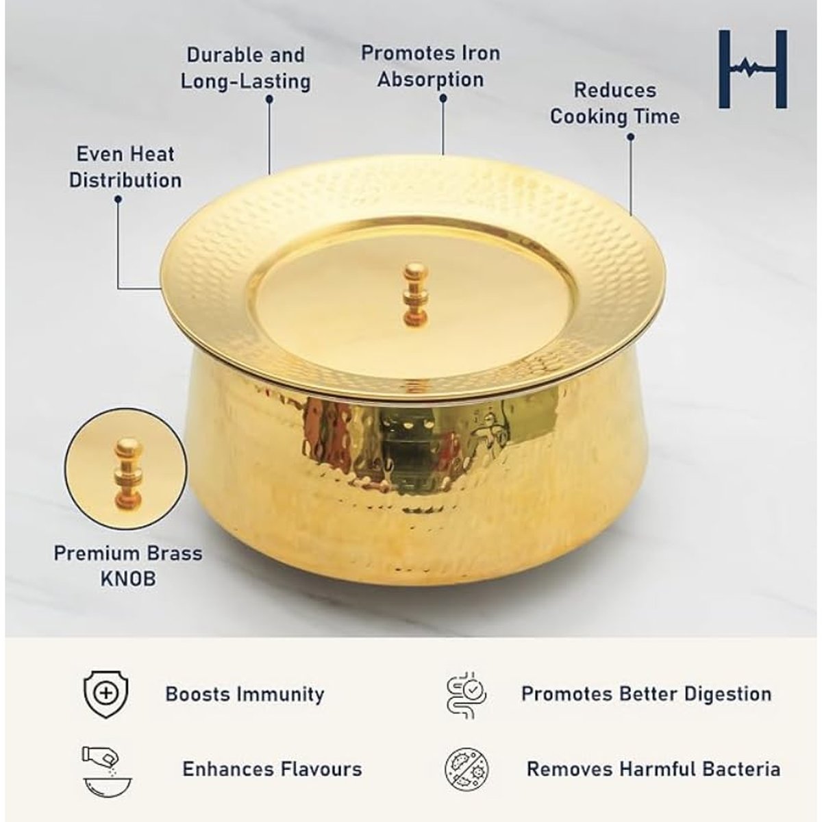 Pure Brass Lagan Handi with Lid, photo 2