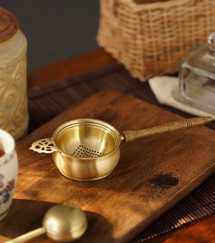 Pure Brass Tea Strainer with Bowl