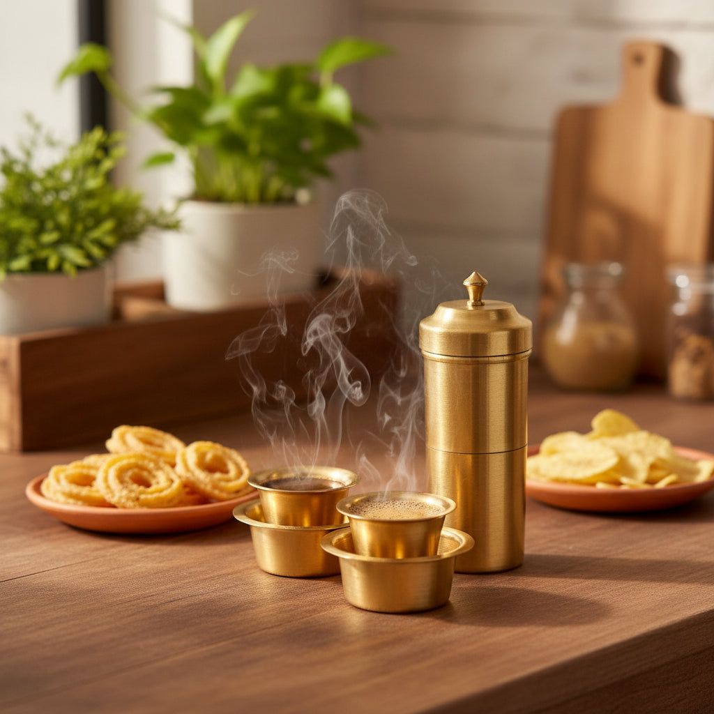 South Indian Brass Filter and Dabra Set (Bigger, Better Edition)