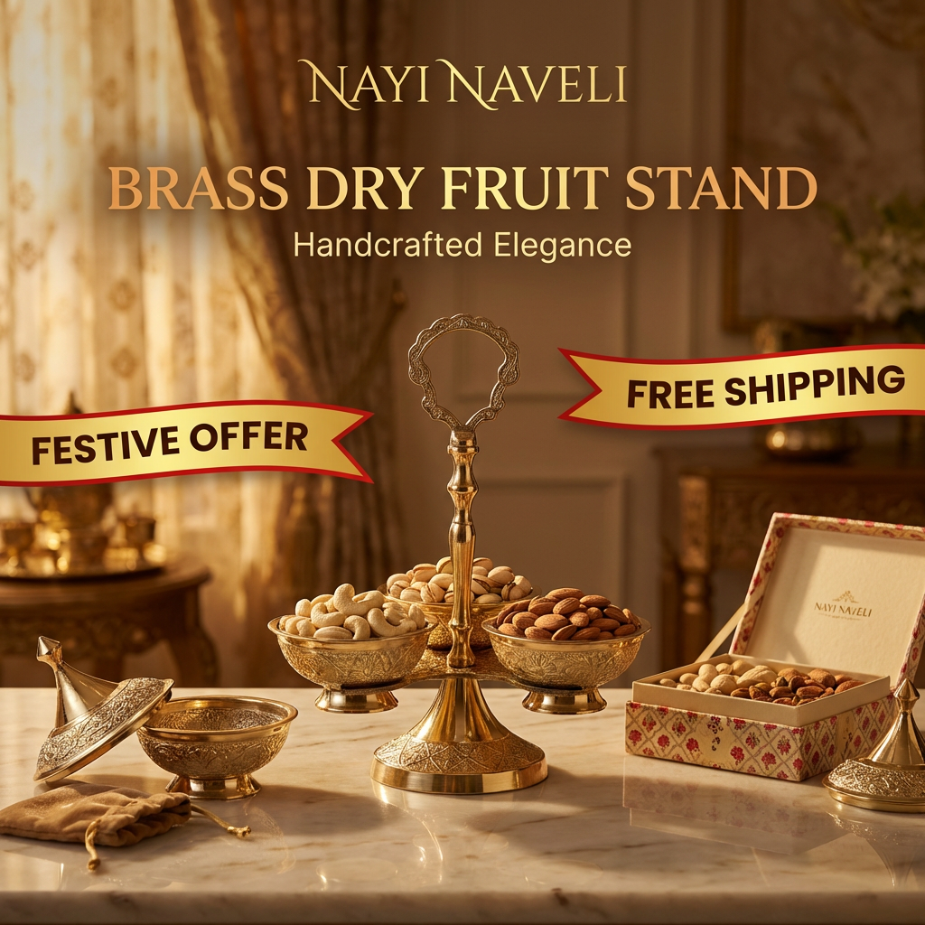 Premium Pure Brass Dry Fruit Stand – 3 Bowl Designer Server