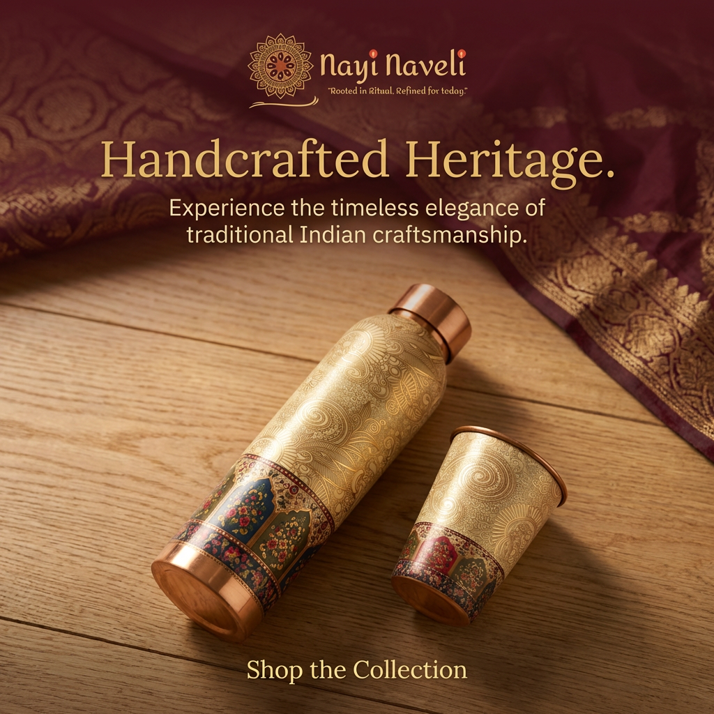 Premium Copper Water Bottle & Glasses Set (1 Litre)