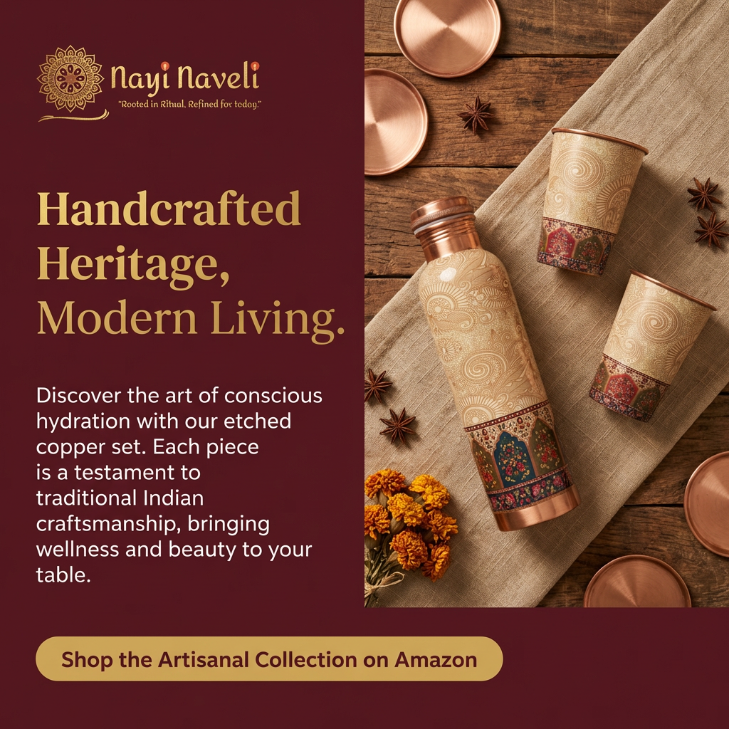 Premium Copper Water Bottle & Glasses Set (1 Litre)