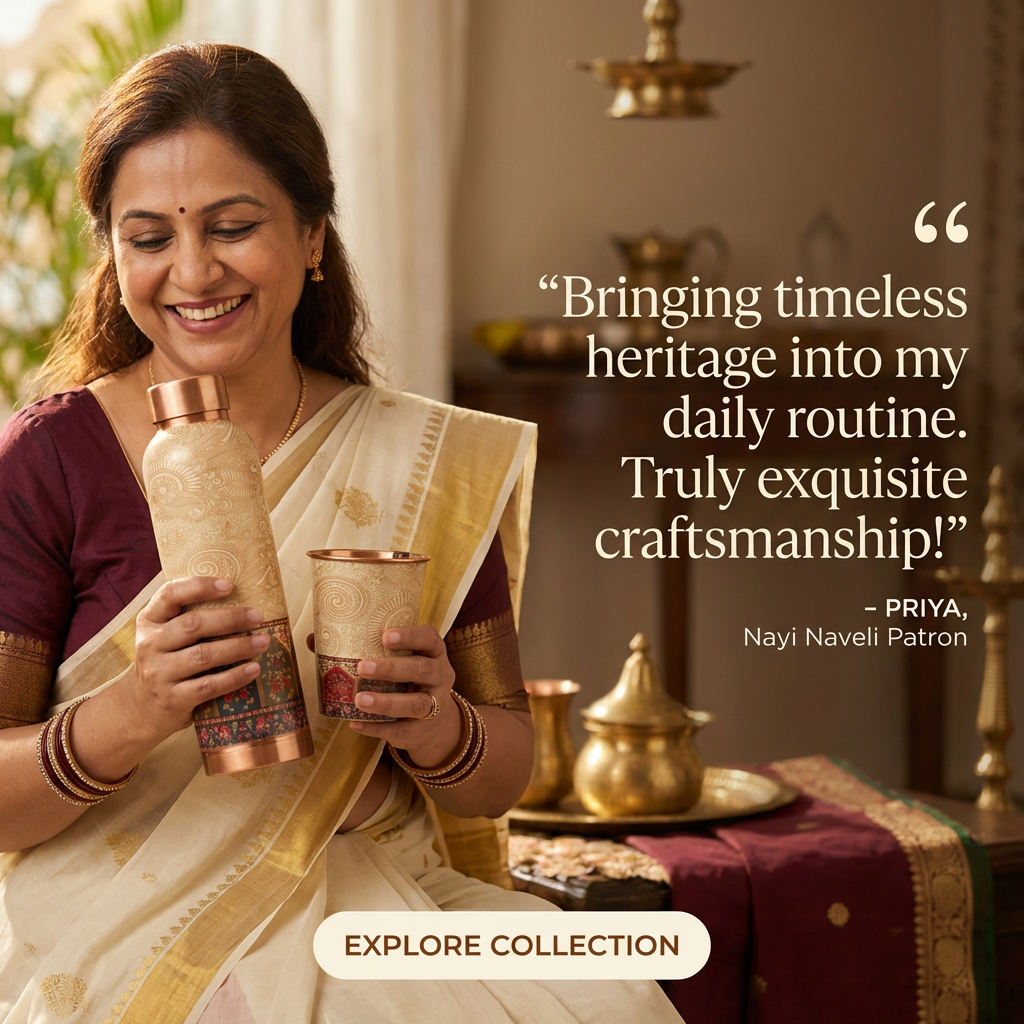 Premium Copper Water Bottle & Glasses Set (1 Litre)