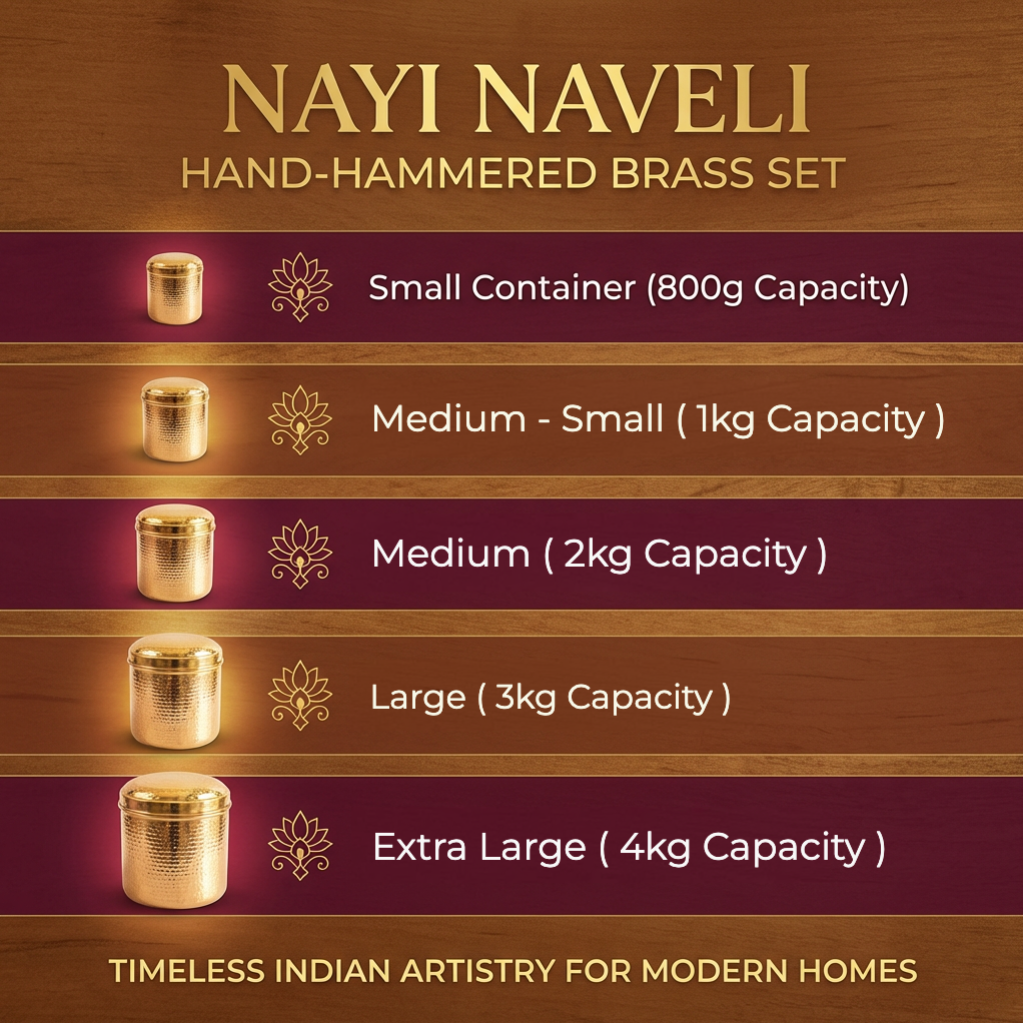 Premium Hand-Hammered Brass Container – 5 Pieces (800g to 4kg Capacity)