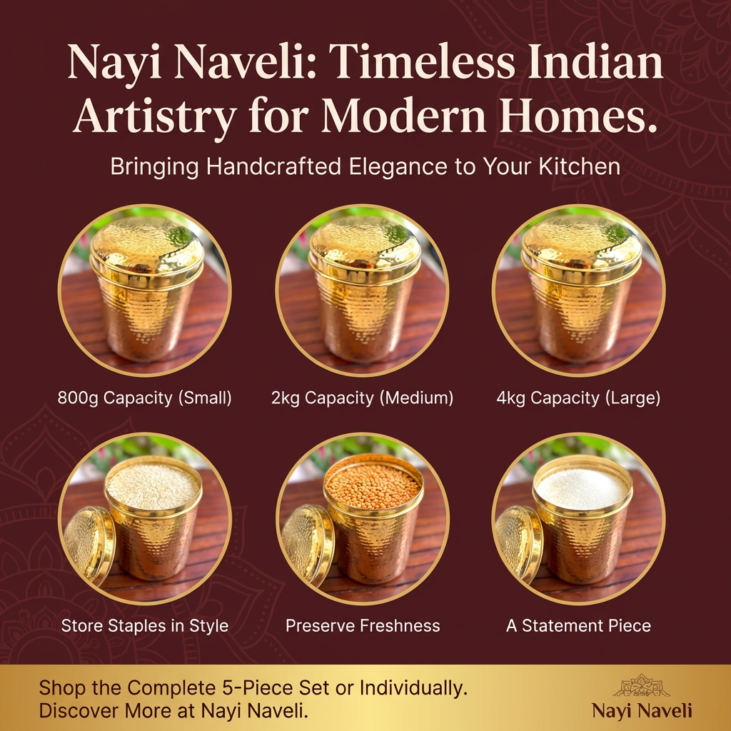 Premium Hand-Hammered Brass Container – 5 Pieces (800g to 4kg Capacity)