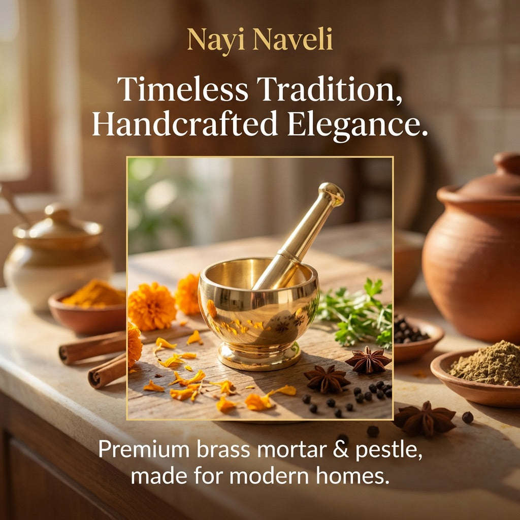 Premium Brass Mortar & Pestle | Handcrafted | Made in India