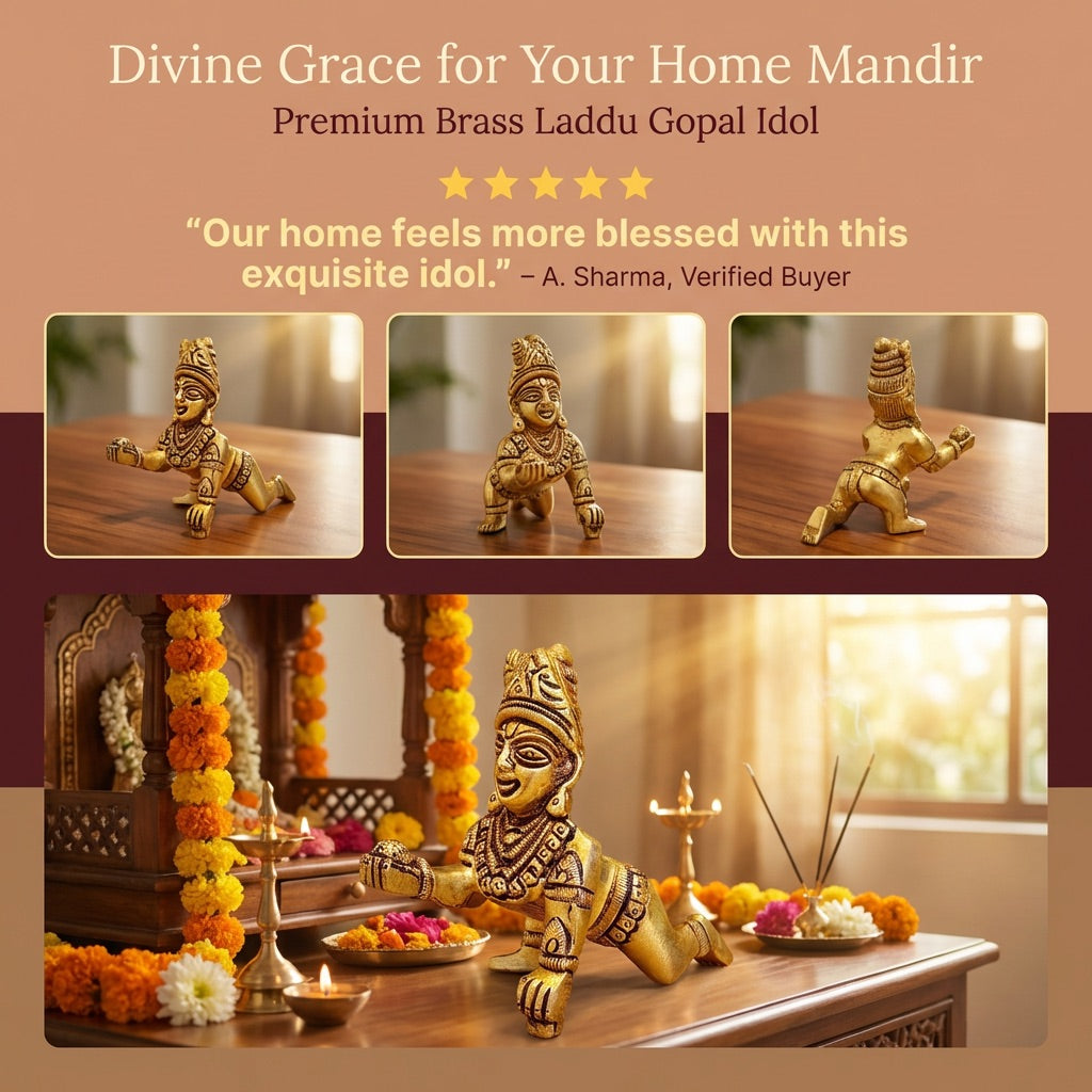 Premium Brass Laddu Gopal Idol – Divine Grace for Your Home Mandir