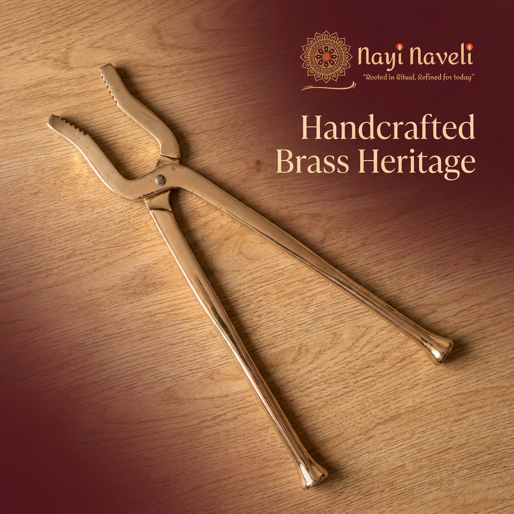 Nayi Naveli Premium Brass Pakkad (10.5 Inch) | Traditional Kitchen Tong for Hot Cookware & Vessels
