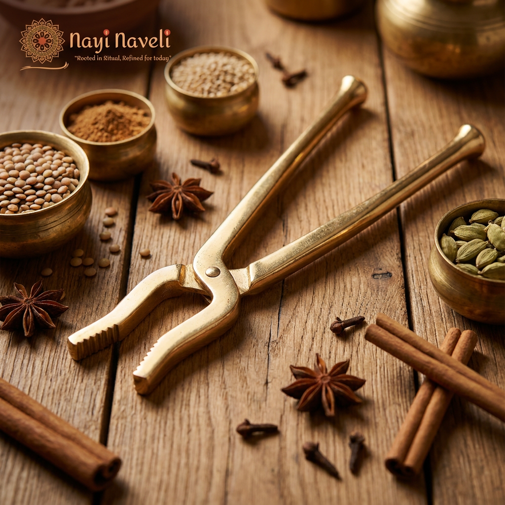 Nayi Naveli Premium Brass Pakkad (10.5 Inch) | Traditional Kitchen Tong for Hot Cookware & Vessels