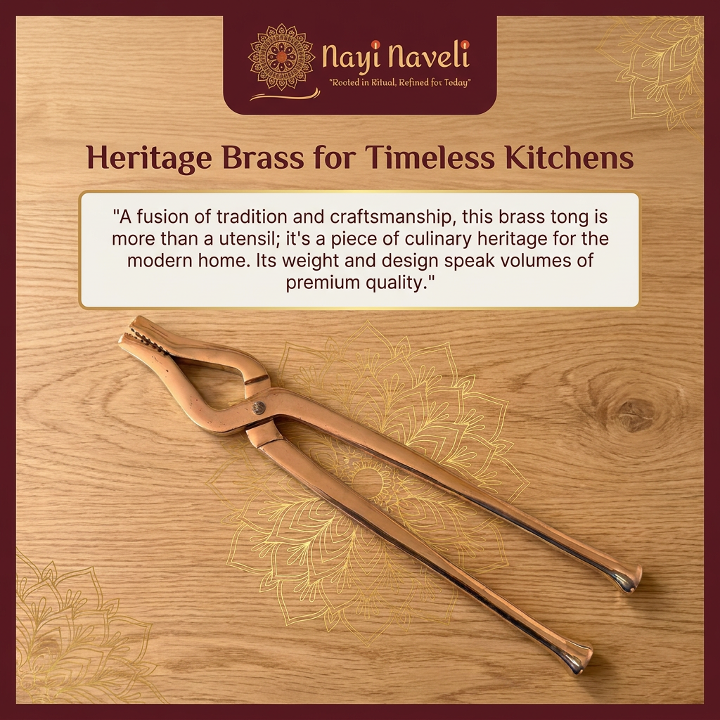 Nayi Naveli Premium Brass Pakkad (10.5 Inch) | Traditional Kitchen Tong for Hot Cookware & Vessels