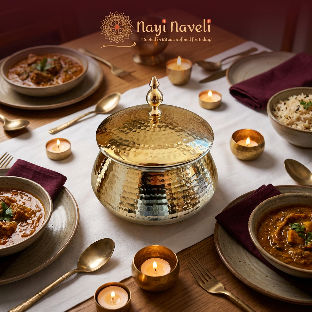 Nayi Naveli Premium Hand-Hammered Brass Biryani Matka Handi with Lid | Traditional Serving Pot for Biryani, Pulao & Curries | Made in India