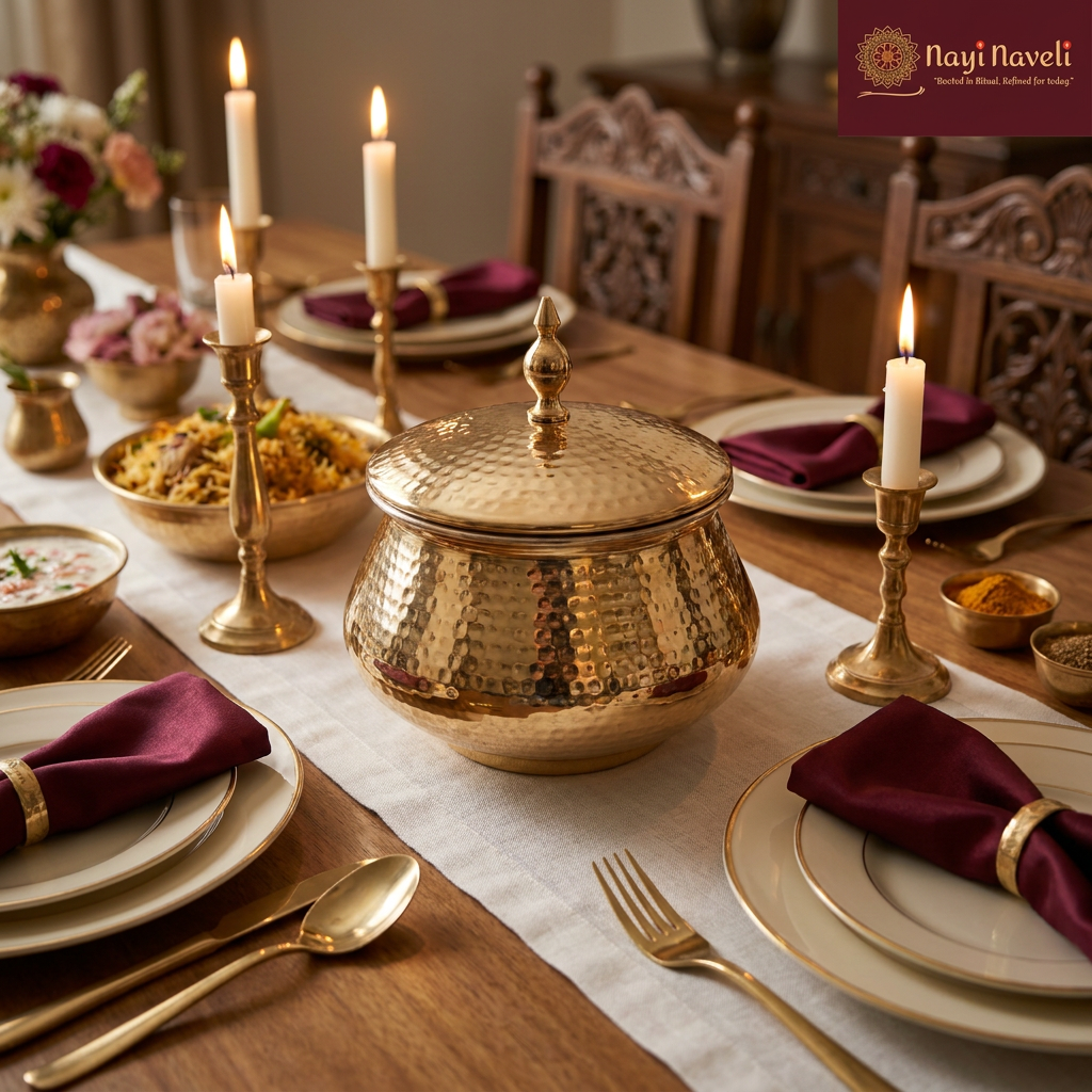 Nayi Naveli Premium Hand-Hammered Brass Biryani Matka Handi with Lid | Traditional Serving Pot for Biryani, Pulao & Curries | Made in India