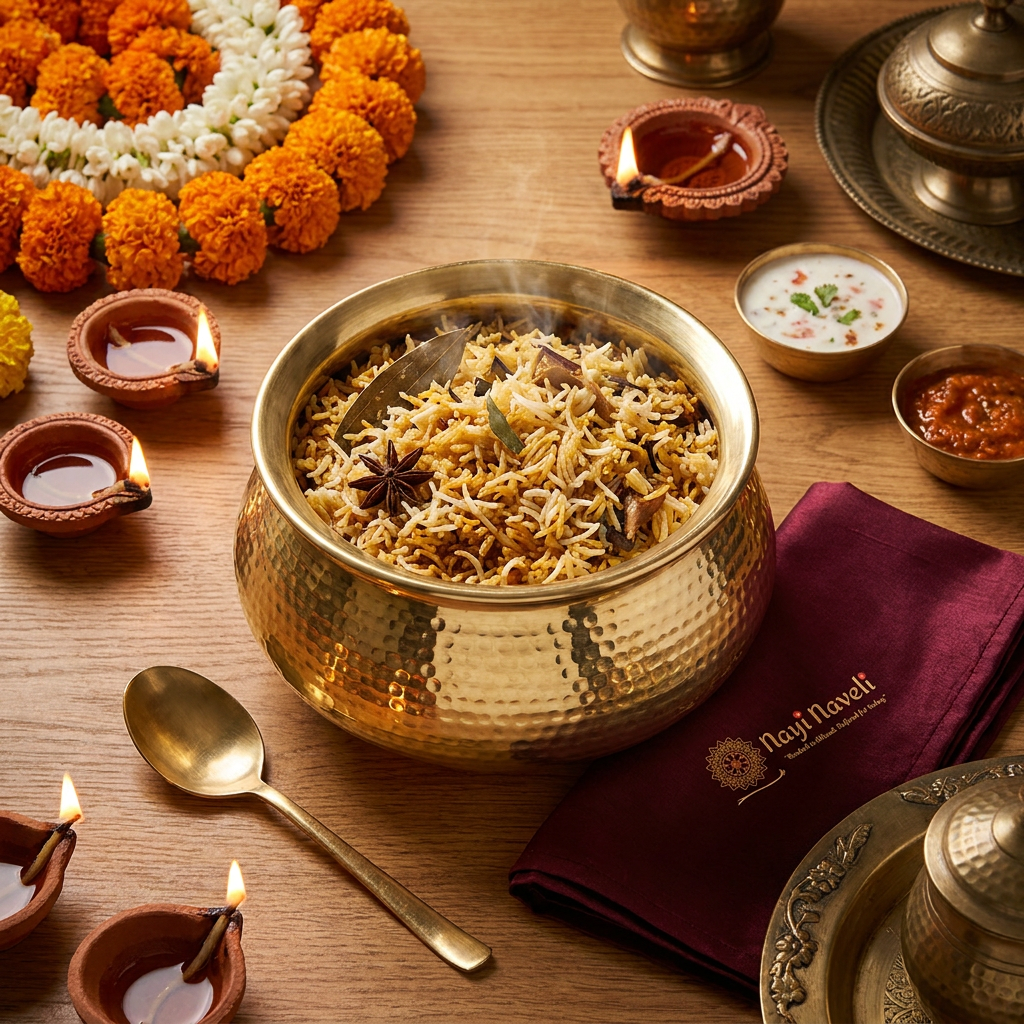 Nayi Naveli Premium Hand-Hammered Brass Biryani Matka Handi with Lid | Traditional Serving Pot for Biryani, Pulao & Curries | Made in India