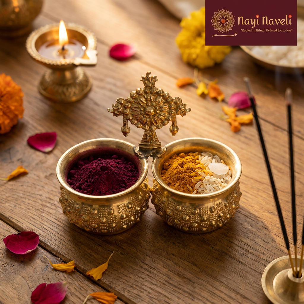 Nayi Naveli Brass Shanku Chakra Chowpala | Traditional Pooja Return Gift for Weddings & Ceremonies