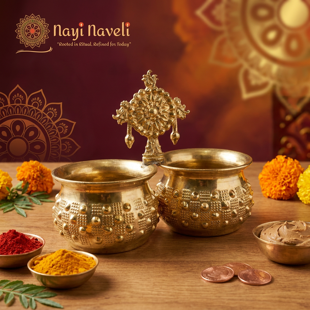 Nayi Naveli Brass Shanku Chakra Chowpala | Traditional Pooja Return Gift for Weddings & Ceremonies