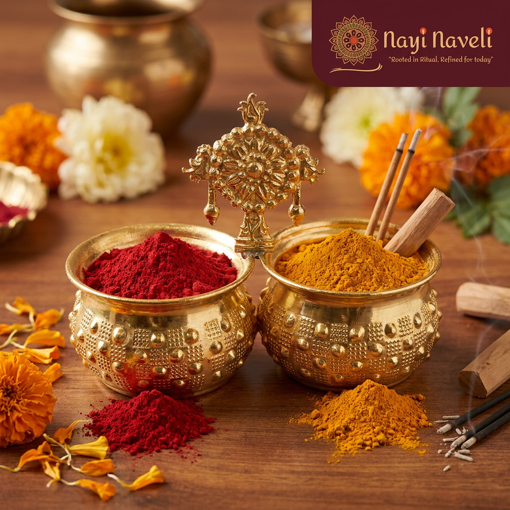 Nayi Naveli Brass Shanku Chakra Chowpala | Traditional Pooja Return Gift for Weddings & Ceremonies