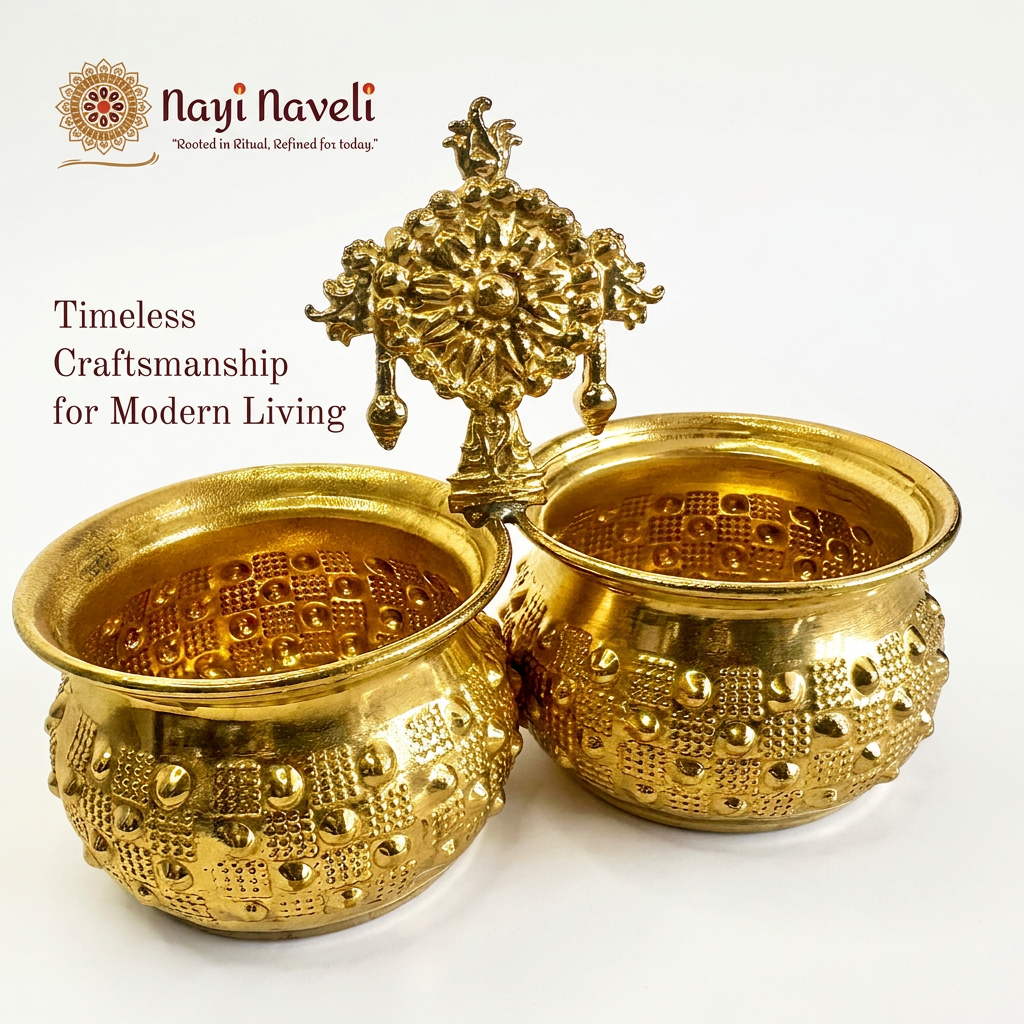 Nayi Naveli Brass Shanku Chakra Chowpala | Traditional Pooja Return Gift for Weddings & Ceremonies