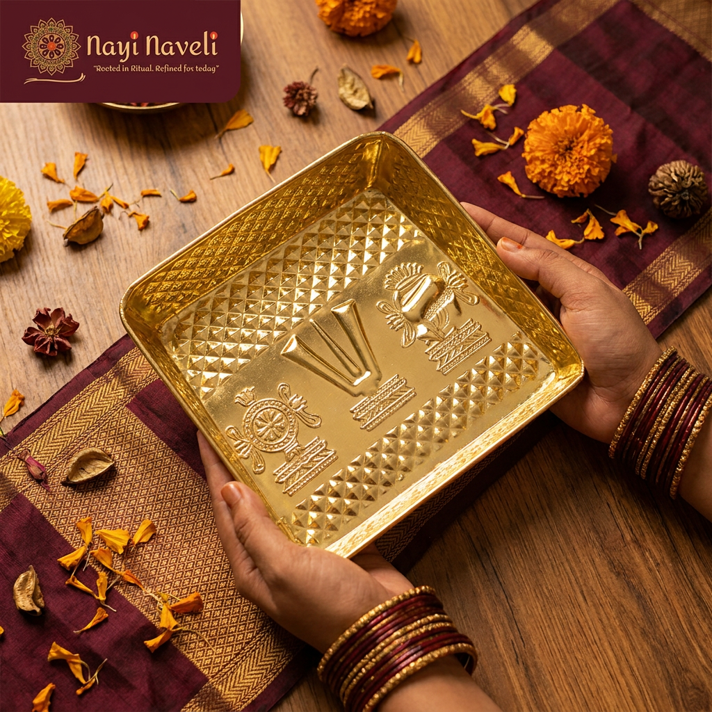 Nayi Naveli Brass Muram Soop | Premium Pooja Tray with Shanku Chakra & Lakshmi Design