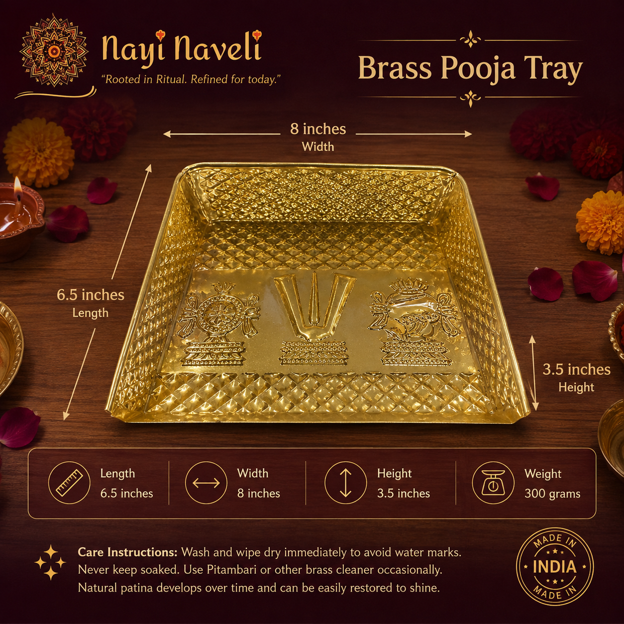 Nayi Naveli Brass Muram Soop | Premium Pooja Tray with Shanku Chakra & Lakshmi Design