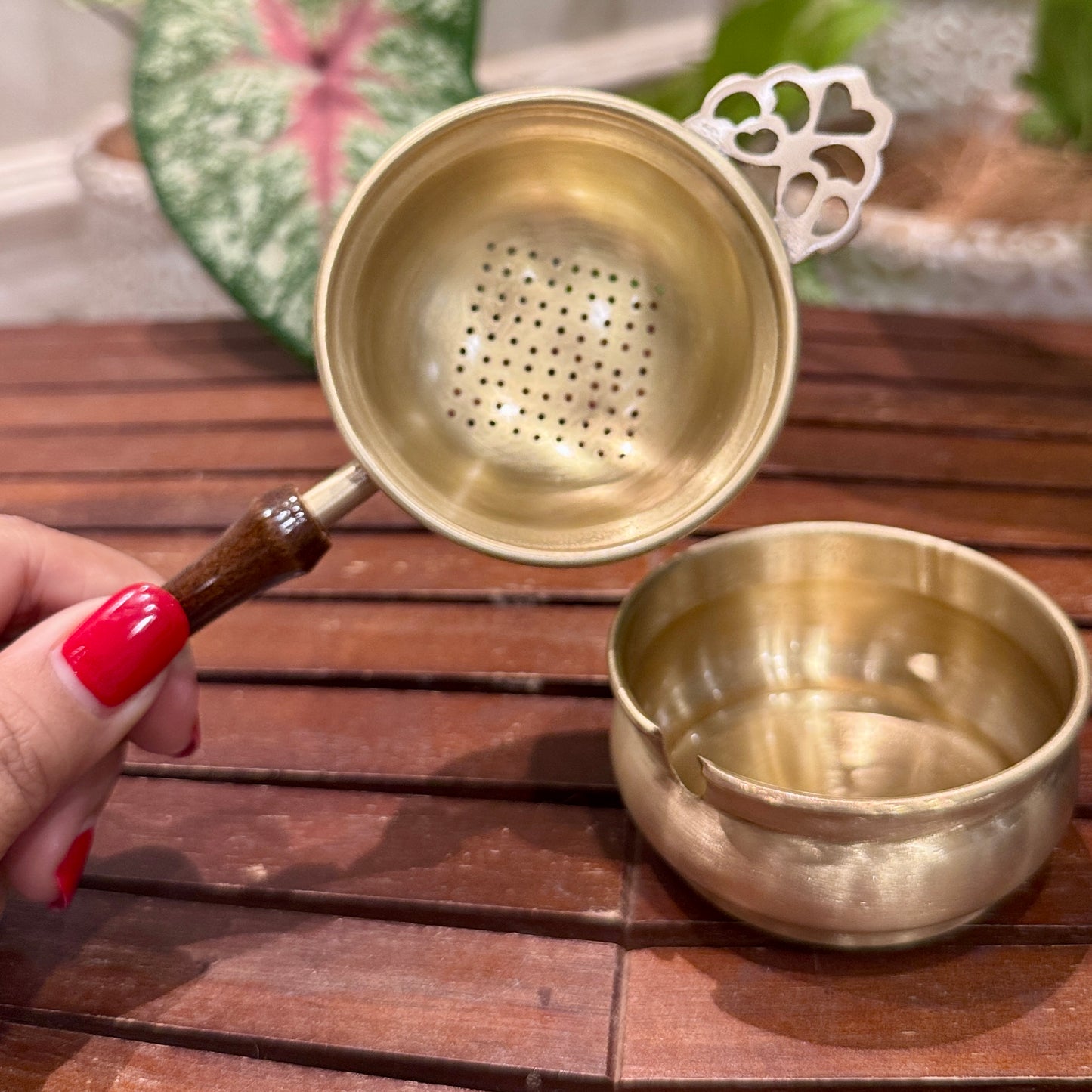 Pure Brass Tea Strainer with Bowl