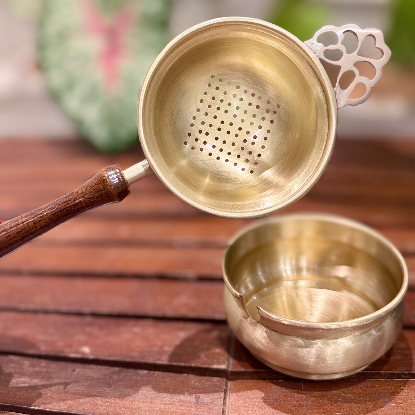 Pure Brass Tea Strainer with Bowl
