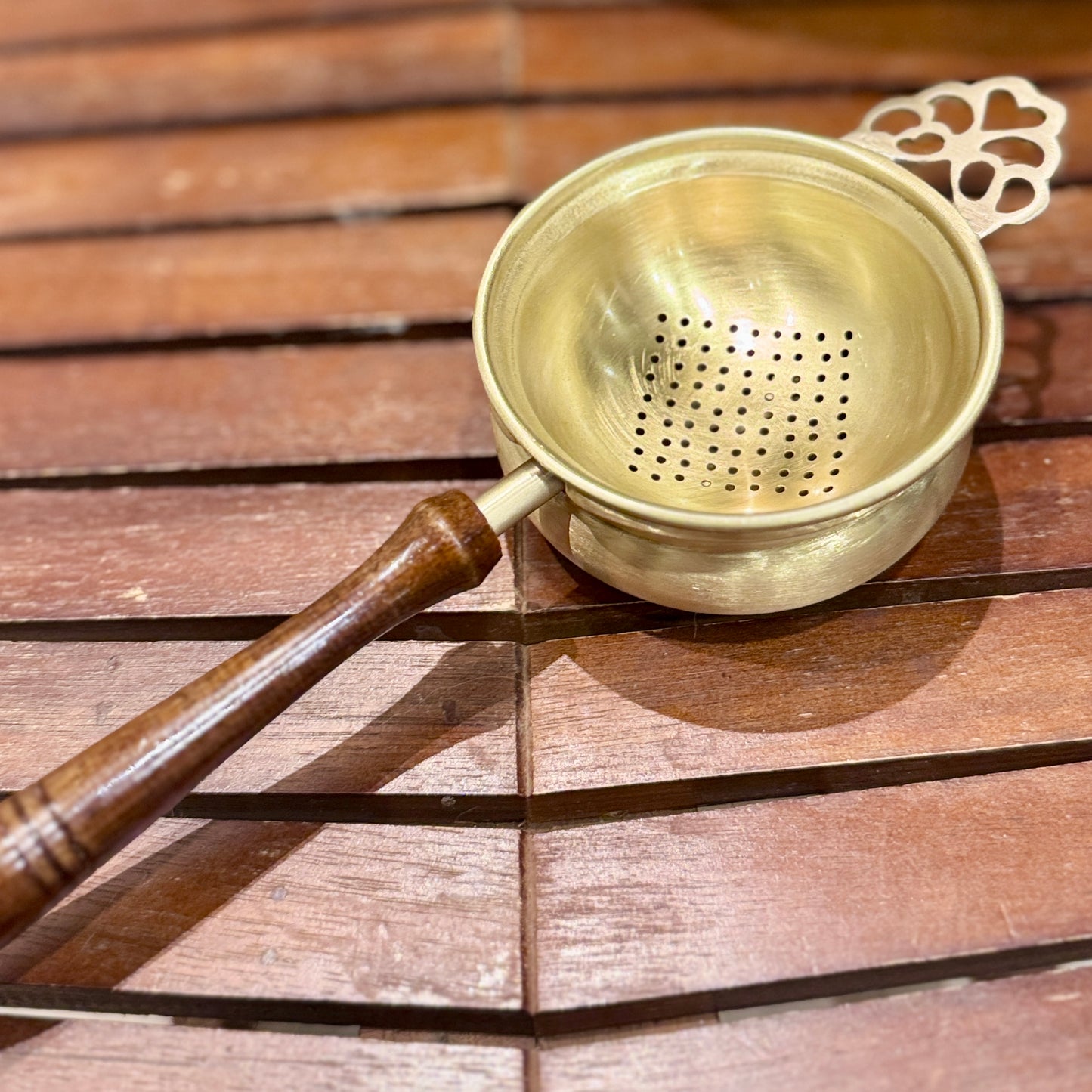 Pure Brass Tea Strainer with Bowl