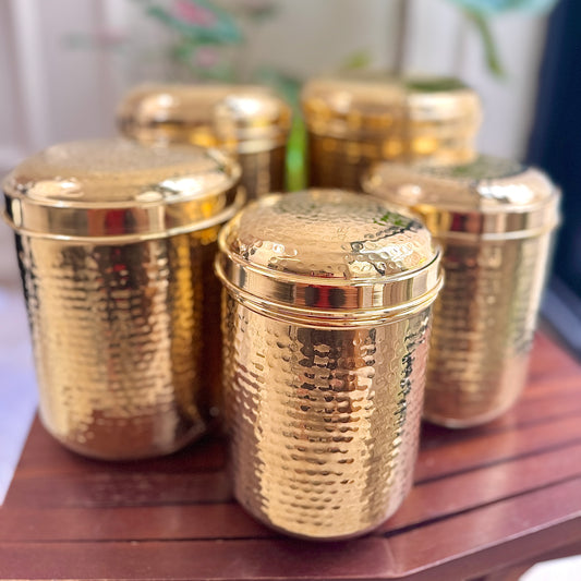 Premium Hand-Hammered Brass Container – 5 Pieces (800g to 2kg Capacity)