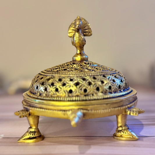 Premium Heavy Brass Dhoop Burner with Peacock & Turtle Design