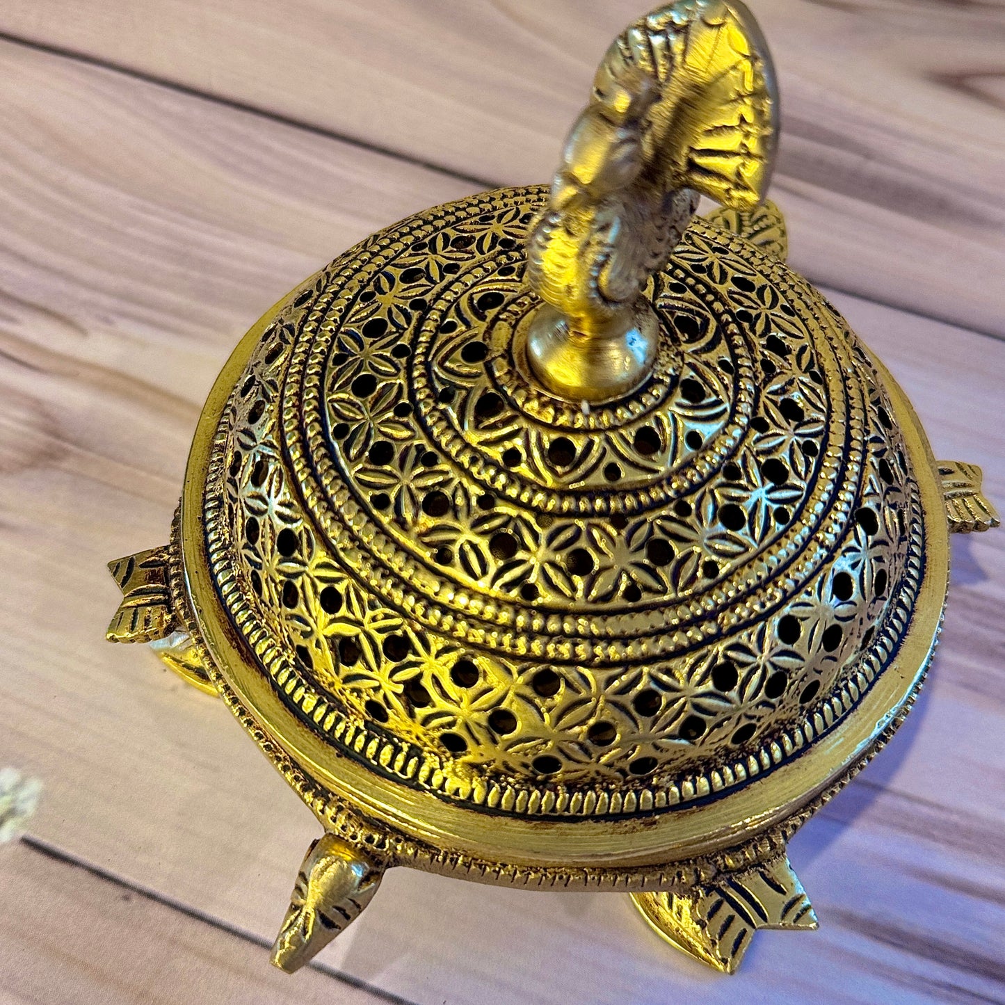 Premium Heavy Brass Dhoop Burner with Peacock & Turtle Design