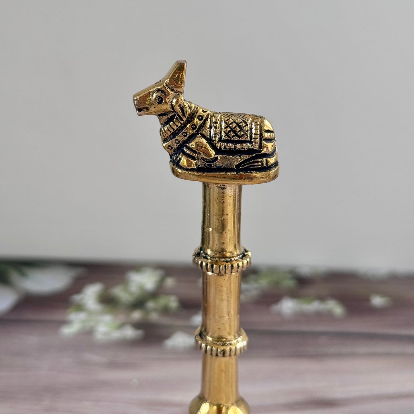 Premium Brass Puja Bell with Beautiful Engraved Design and Nandi on Top