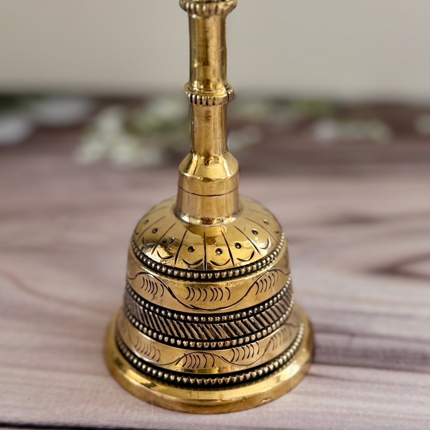 Premium Brass Puja Bell with Beautiful Engraved Design and Nandi on Top
