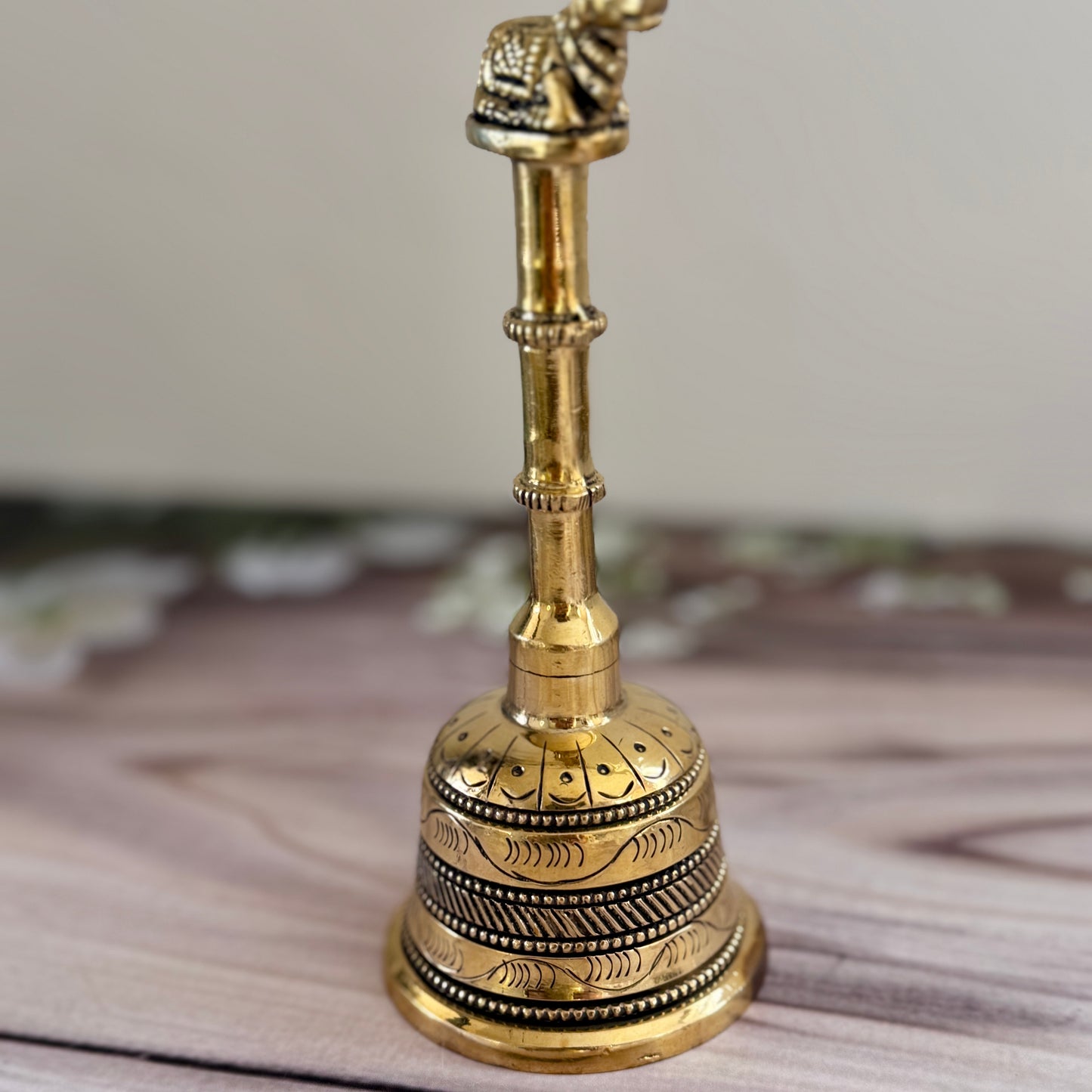 Premium Brass Puja Bell with Beautiful Engraved Design and Nandi on Top