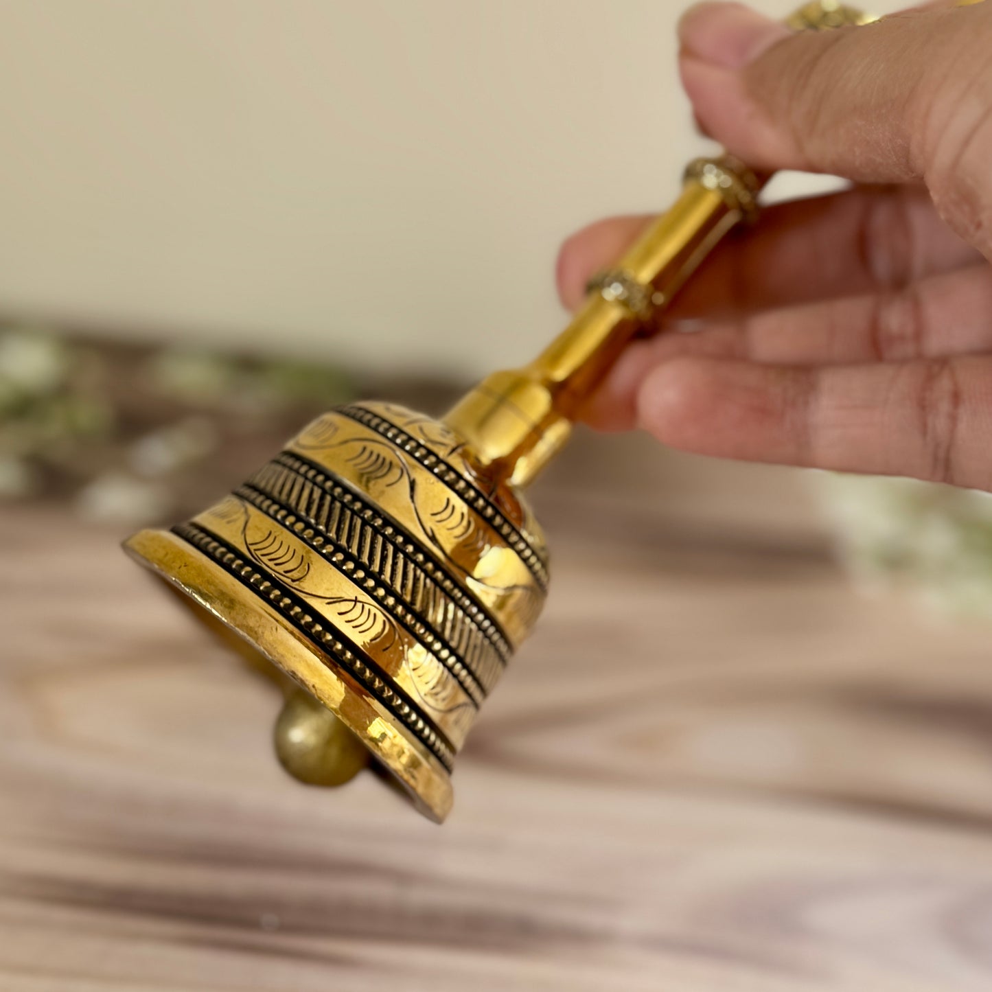 Premium Brass Puja Bell with Beautiful Engraved Design and Nandi on Top