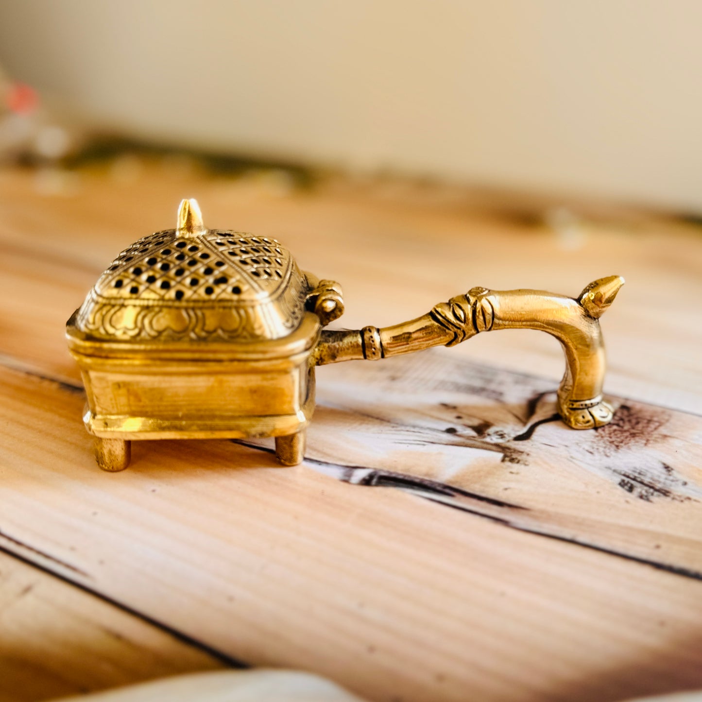 Premium Heavy Brass Dhoop Burner with Peacock & Turtle Design