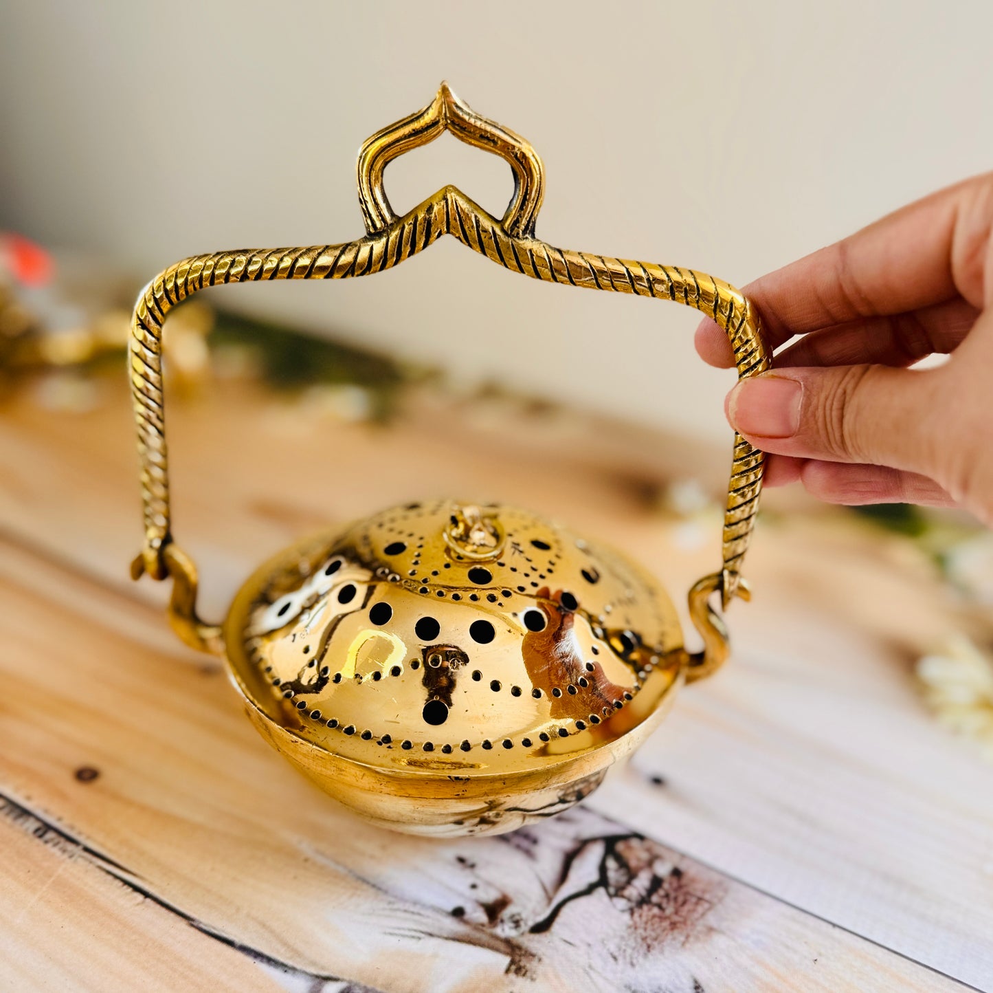 Premium Heavy Brass Dhoop Burner with Peacock & Turtle Design