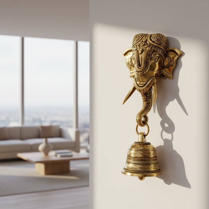 Beautiful Elephant Face Door Knocker with Brass Bell – Traditional Door & Wall Decor