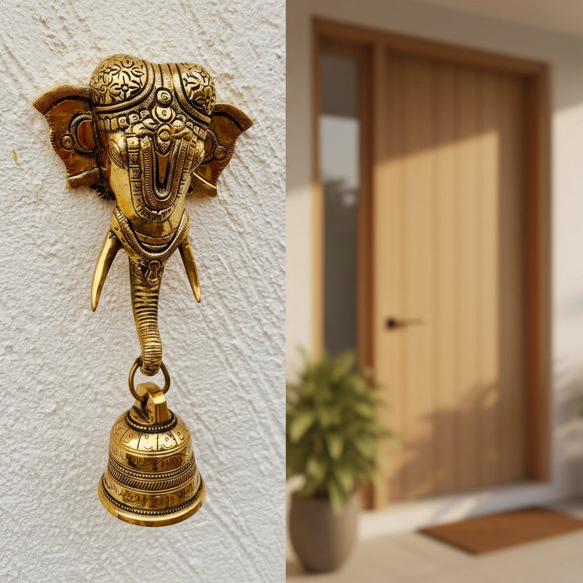 Beautiful Elephant Face Door Knocker with Brass Bell – Traditional Door & Wall Decor