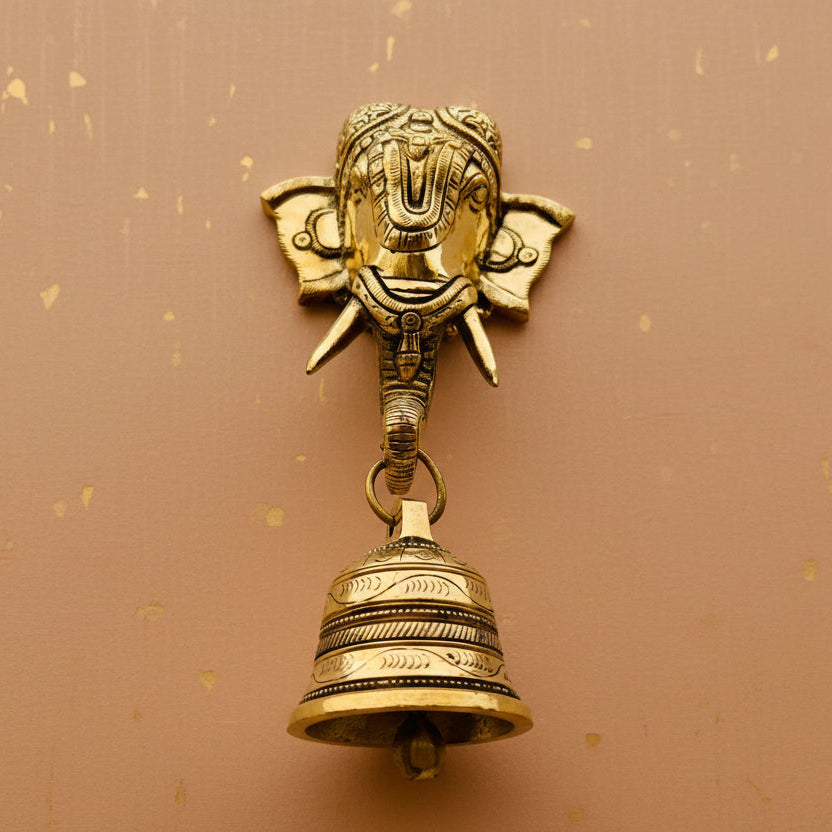 Beautiful Elephant Face Door Knocker with Brass Bell – Traditional Door & Wall Decor