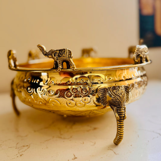 🐘 Premium Brass Elephant Urli Bowl